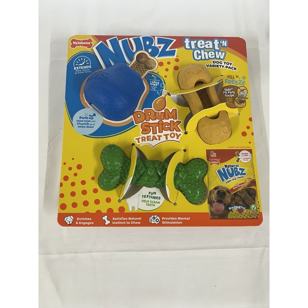 Nylabone Nubz Treat n Chew Dog Toy Variety Pack 3 Piece Set Rubber NRCP202S-2
